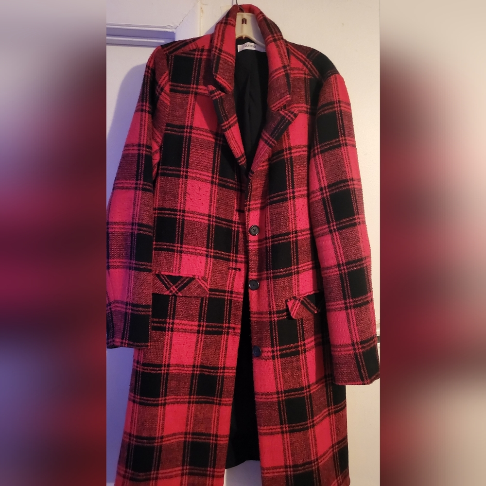 Womens long sleeve trench coat red/black